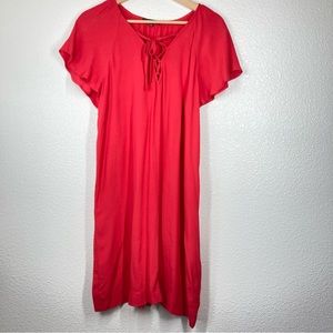 Madewell Tunic Dress Pull On Small Lace Up V-Neck Flutter Sleeve Orange Red